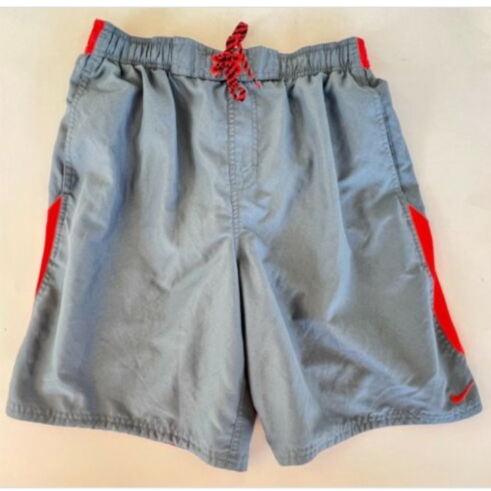 Nike Mens Swim Trunks Surf Board Beach Board Shorts Gray Orange Swoosh Medium
